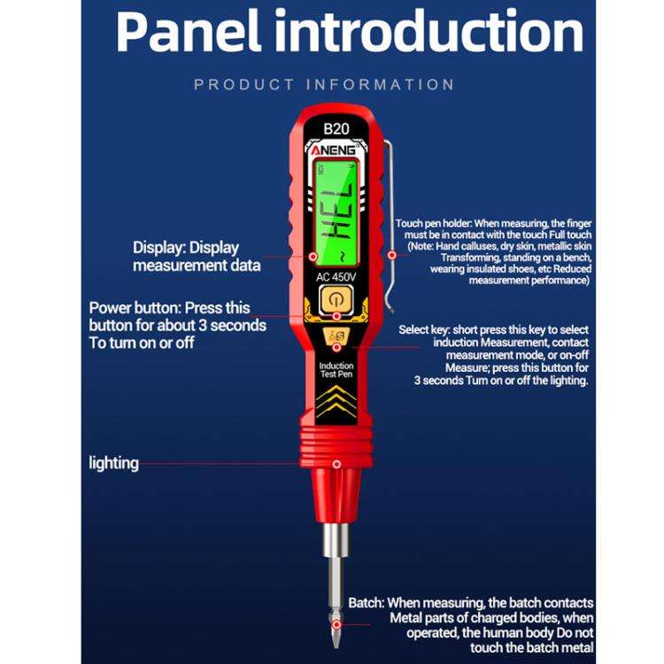ANENG Multifunctional High-Precision Breakpoint Digital Display Test Pen(Black)
