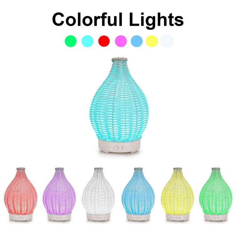 5V USB 100ML Hollow Rattan Ultrasonic Humidifier & Aromatherapy Diffuser with 7-Color LED Lights(...