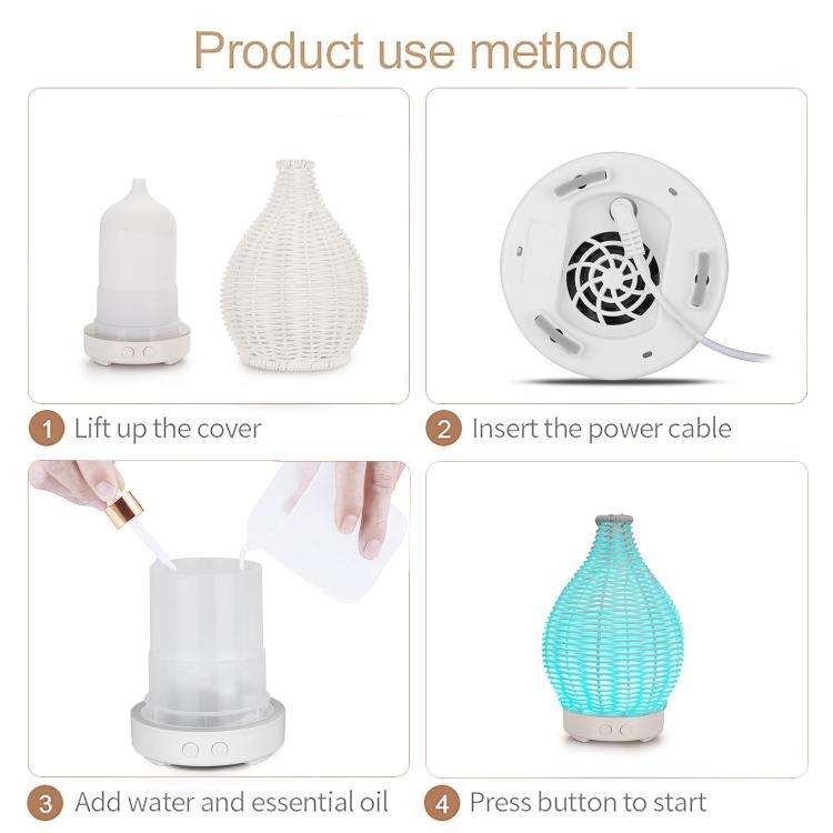 5V USB 100ML Hollow Rattan Ultrasonic Humidifier & Aromatherapy Diffuser with 7-Color LED Lights(...