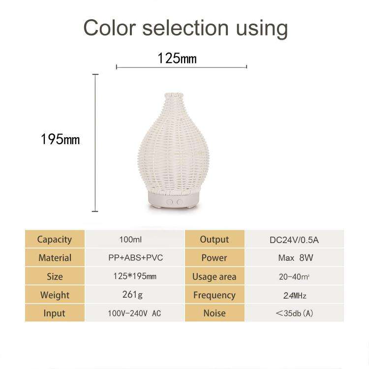 5V USB 100ML Hollow Rattan Ultrasonic Humidifier & Aromatherapy Diffuser with 7-Color LED Lights(...