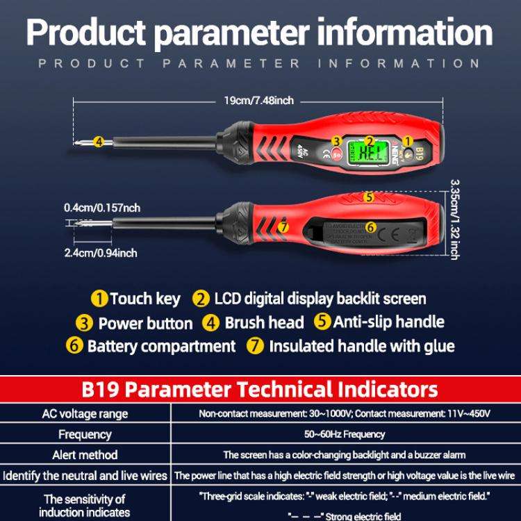 ANENG Digital Display High-Precision Intelligent Induction Test Pen(Red Cross Head)