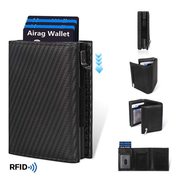 Pop-Up RFID Blocking Card Bag Wallet Genuine Leather & Aluminum Card Holder Zipper Coin Bag(Coffee)