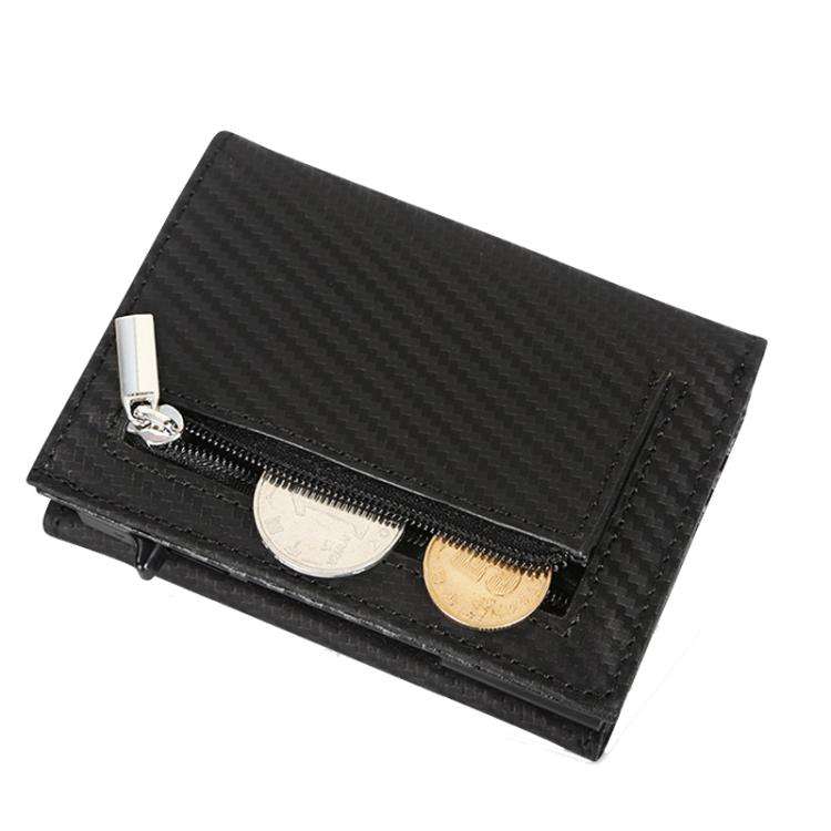 Pop-Up RFID Blocking Card Bag Wallet Genuine Leather & Aluminum Card Holder Zipper Coin Bag(Coffee)