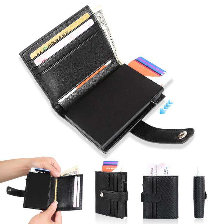 Pop-Up Aluminum Card Case RFID Blocking Metal Card Holder Wallet For Men and Women(Carbon Fiber)