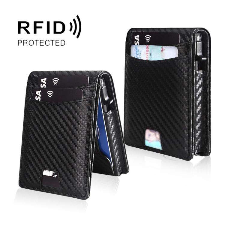 Auto Pop-Up Bifold Metal PU Card Holder RFID Blocking Wallet Slim Design For Credit Cards, ID(Car...