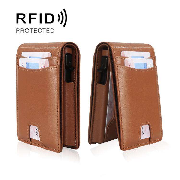 Auto Pop-Up Bifold Metal PU Card Holder RFID Blocking Wallet Slim Design For Credit Cards, ID(Apr...