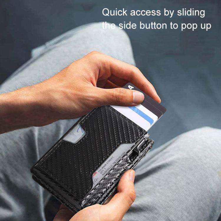 Auto Pop-Up Bifold Metal PU Card Holder RFID Blocking Wallet Slim Design For Credit Cards, ID(Car...