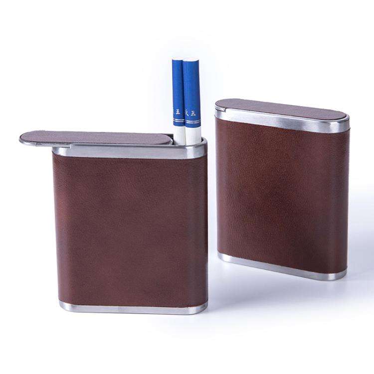 PU & Metal Cigarette Case for Men 20-Cigarette Capacity Crush-Proof Cigarette Holder(Coffee)