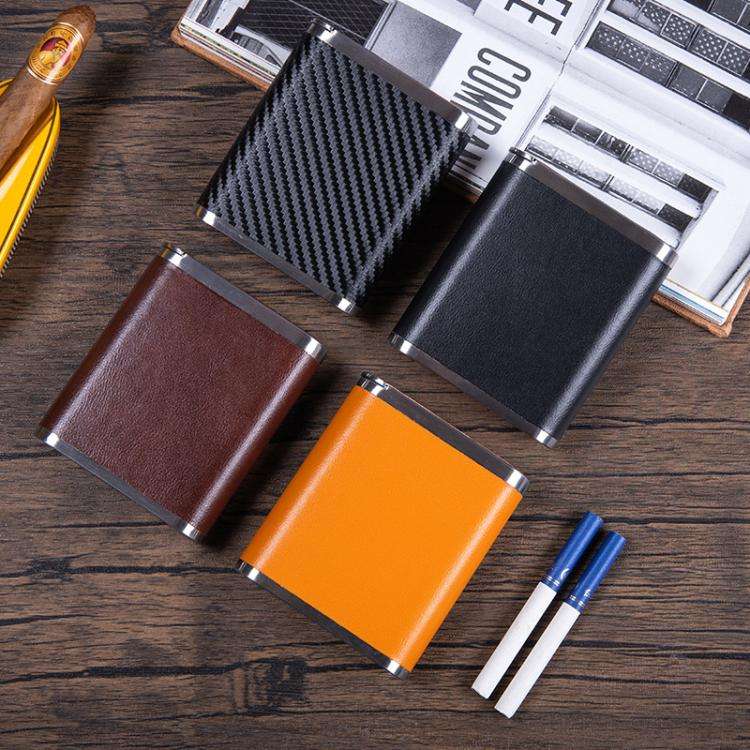 PU & Metal Cigarette Case for Men 20-Cigarette Capacity Crush-Proof Cigarette Holder(Coffee)