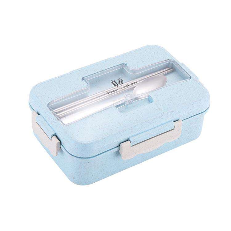 Plastic Split Microwaveable Oven Lunch Box With Stainless Steel Tableware(Blue)