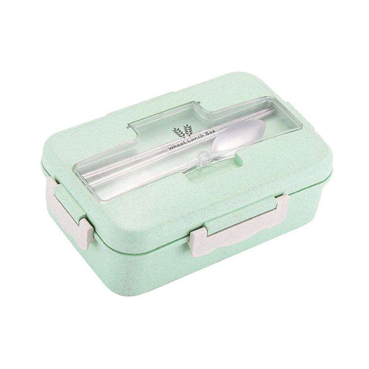 Plastic Split Microwaveable Oven Lunch Box With Stainless Steel Tableware(Green)