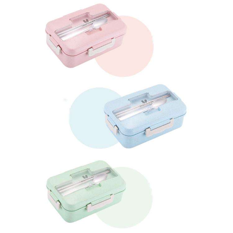 Plastic Split Microwaveable Oven Lunch Box With Stainless Steel Tableware(Blue)