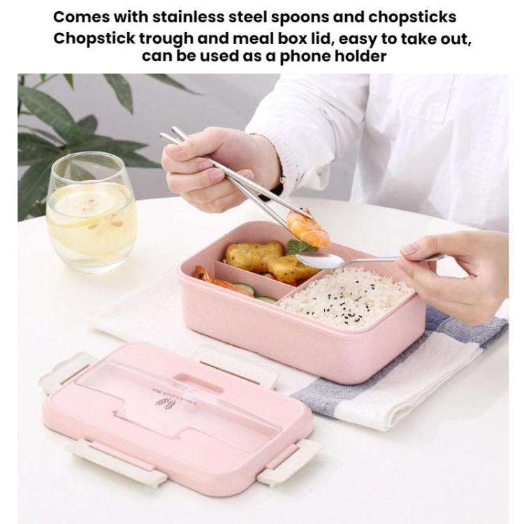Plastic Split Microwaveable Oven Lunch Box With Stainless Steel Tableware(Blue)