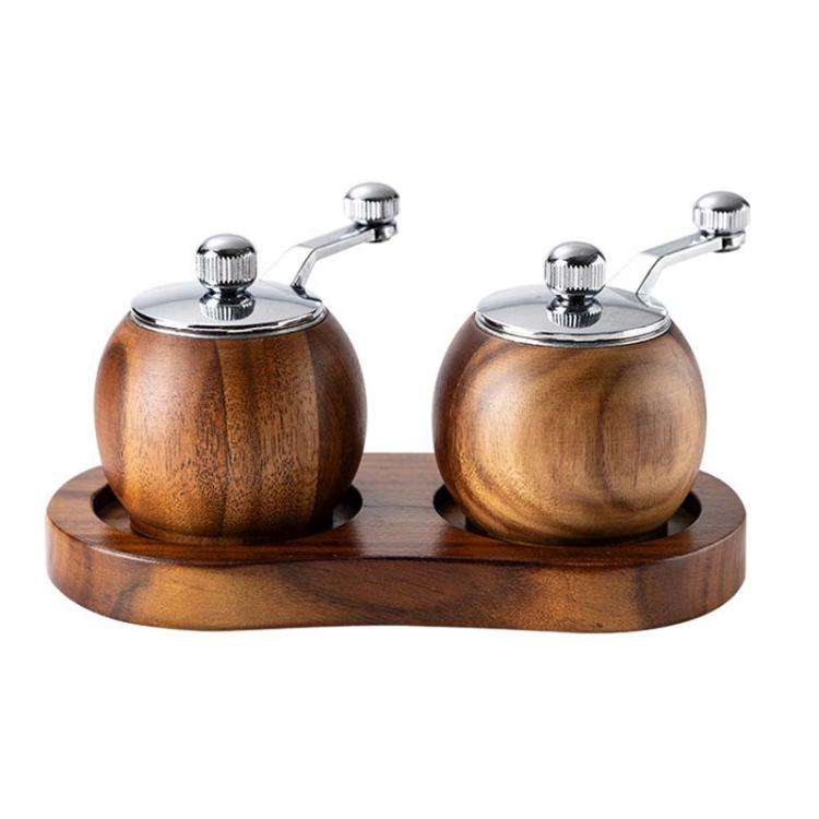 Double+Base Ball Pepper Mill Hand-Crank Mini Ceramic Core Multi-Purpose Grinder