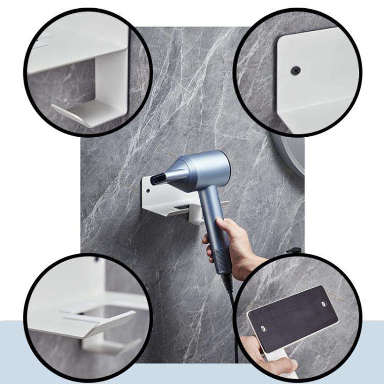 Wall-Mounted Hair Dryer Holder with Cord Organizer Bathroom Storage for Blow Dryer(White)