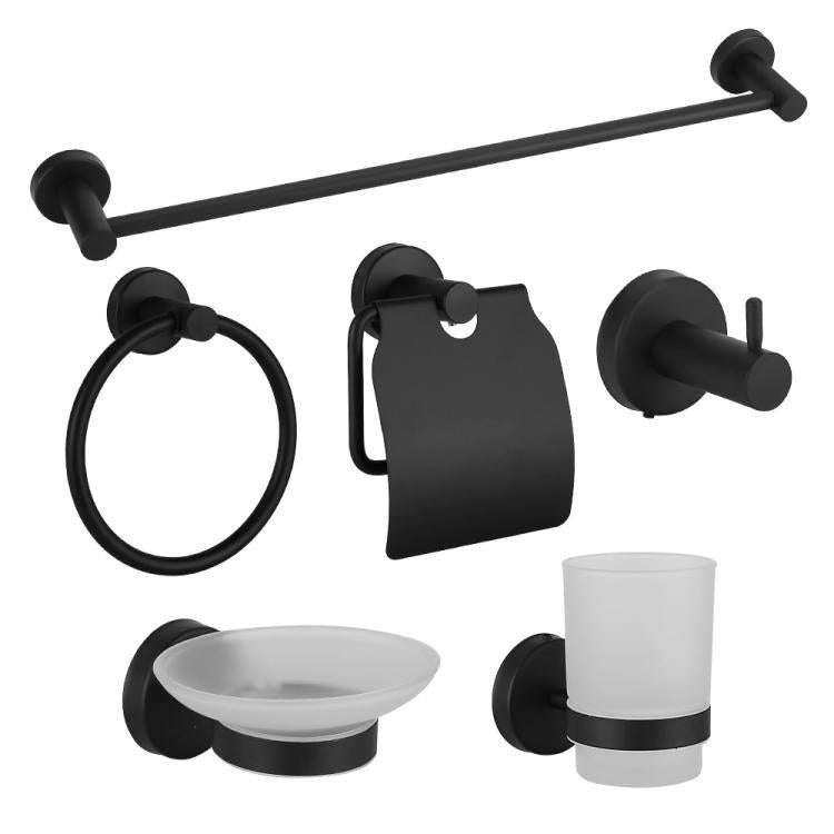 6-in-1 Stainless Steel Bathroom Hardware Set - Towel Bar, Ring, Toilet Paper Holder, Hooks, Soap ...