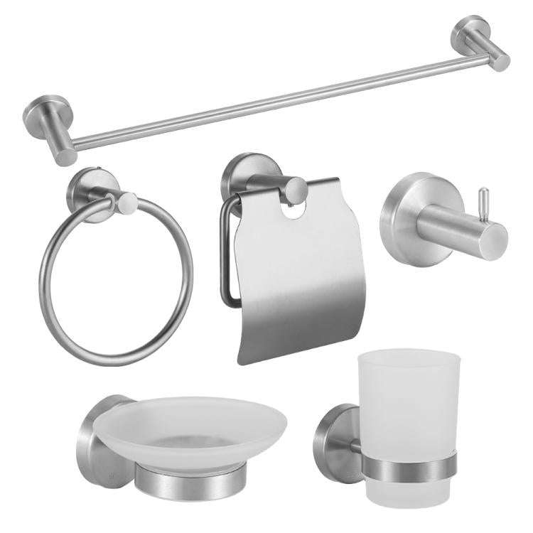 6-in-1 Stainless Steel Bathroom Hardware Set - Towel Bar, Ring, Toilet Paper Holder, Hooks, Soap ...