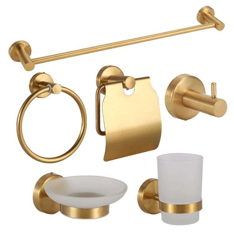 6-in-1 Stainless Steel Bathroom Hardware Set - Towel Bar, Ring, Toilet Paper Holder, Hooks, Soap ...