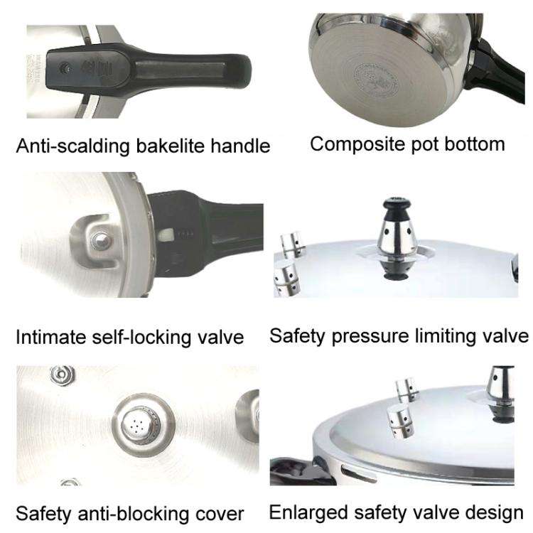 Jinxi 24cm-7L 63-77kPa Pressure Cooker 304 Stainless Steel Safety Lock Lid for Induction & Gas St...