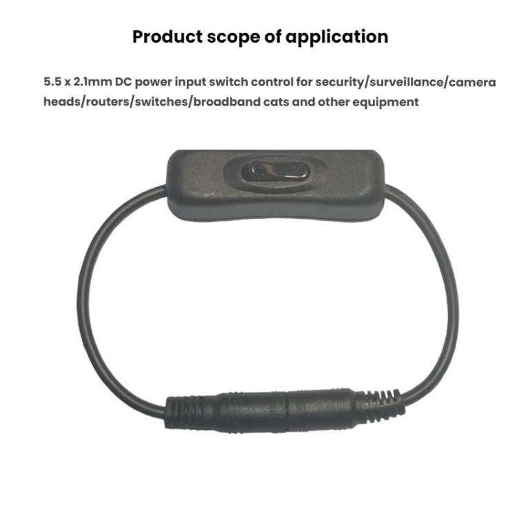2pcs 5.5x2.1mm Male Female Connection Cable DC Switch Cable 304 Switch Power Cable(Black)