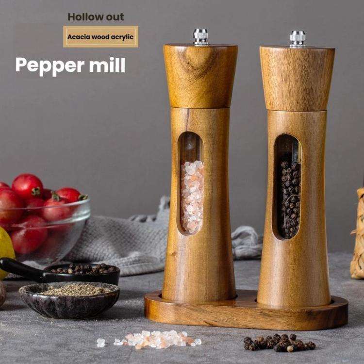 8 inch Acrylic Pepper Grinder Pagoda-shaped Wooden Kitchen Pepper Mill, Spec: Single With Box