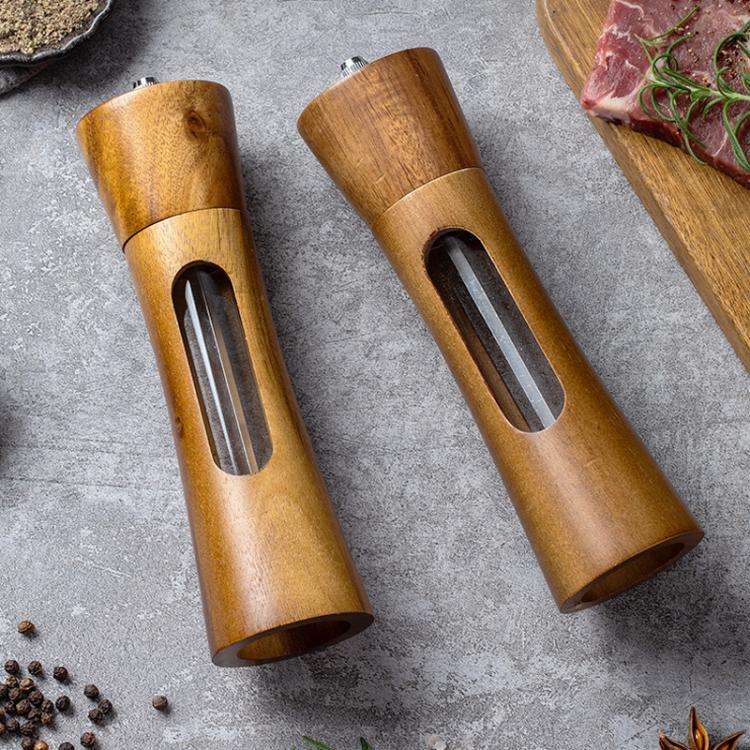 8 inch Acrylic Pepper Grinder Pagoda-shaped Wooden Kitchen Pepper Mill, Spec: Single With Box