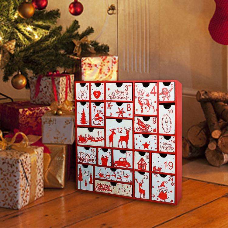 Christmas Gift Countdown Calendar DIY Candy Gift Box(Red)