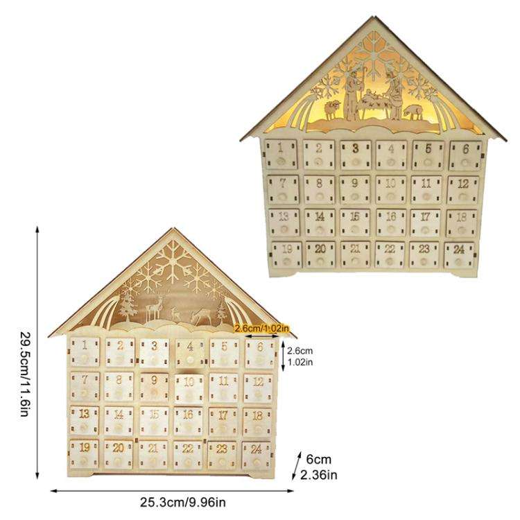 Wooden Christmas Decoration LED Lights 24-Day Countdown Calendar Ornament Gift Box(Deer)