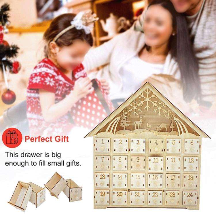 Wooden Christmas Decoration LED Lights 24-Day Countdown Calendar Ornament Gift Box(Deer)