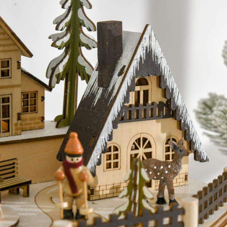 Wooden Village Scene 24 Days Countdown Christmas Music Calendar With Lights