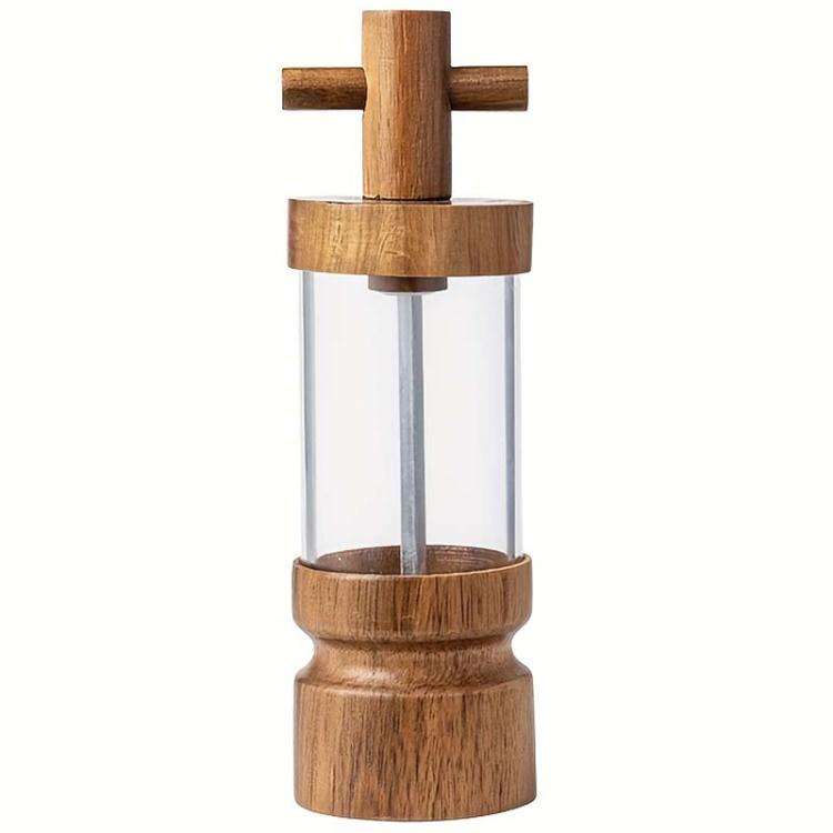 7 inch Manual Black Pepper Wood Grinder Transparent Acrylic Pepper Seasoning Bottle, Spec: Single...