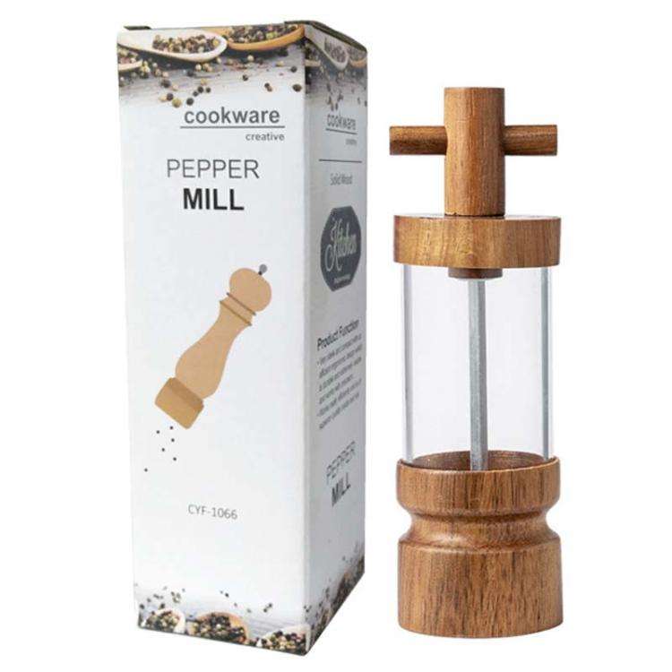 7 inch Manual Black Pepper Wood Grinder Transparent Acrylic Pepper Seasoning Bottle, Spec: Single...