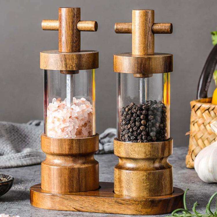7 inch Manual Black Pepper Wood Grinder Transparent Acrylic Pepper Seasoning Bottle, Spec: Single...