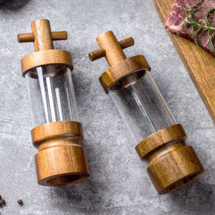 7 inch Manual Black Pepper Wood Grinder Transparent Acrylic Pepper Seasoning Bottle, Spec: Single...