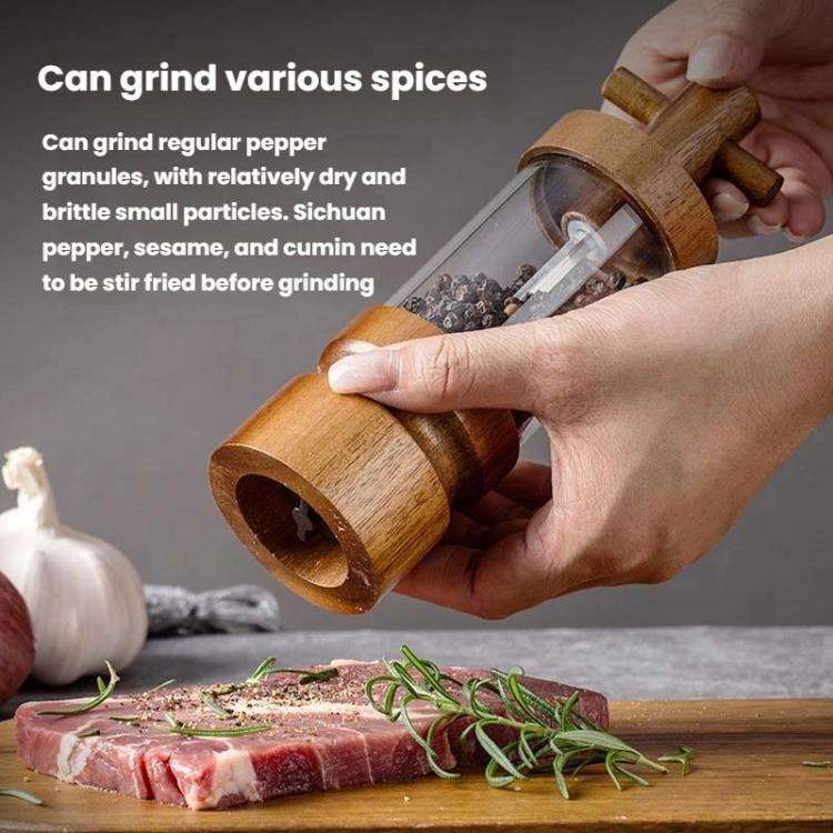 7 inch Manual Black Pepper Wood Grinder Transparent Acrylic Pepper Seasoning Bottle, Spec: Double...