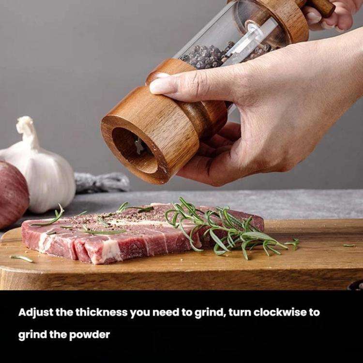 7 inch Manual Black Pepper Wood Grinder Transparent Acrylic Pepper Seasoning Bottle, Spec: Single...