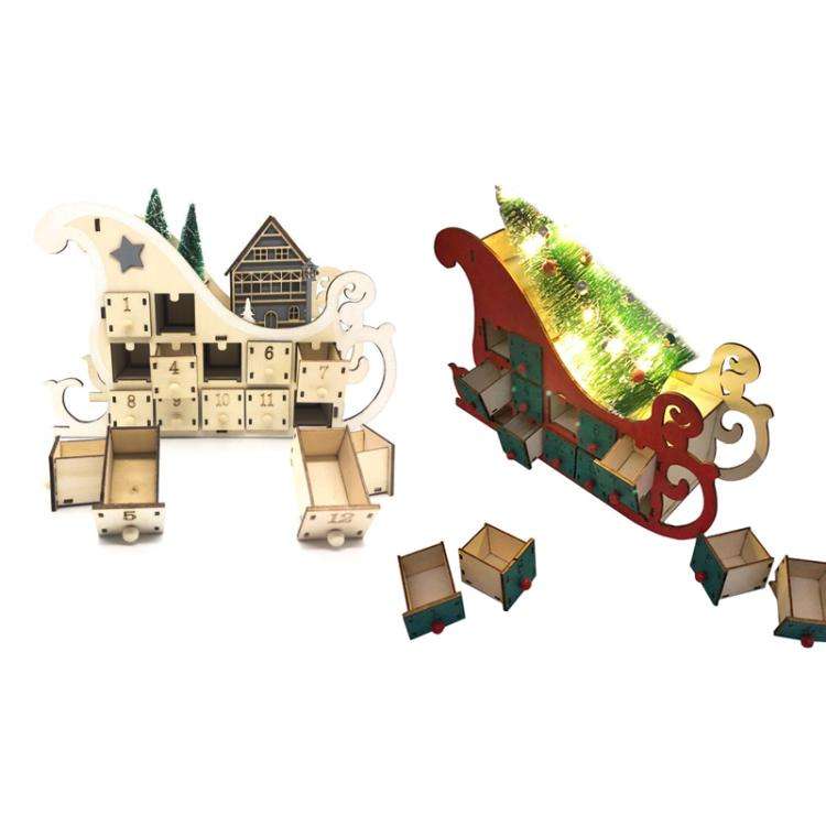 24-Day Countdown Sledge Christmas Calendar Decoration Gift Box(Log Color)