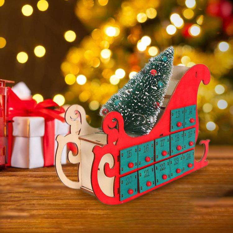 24-Day Countdown Sledge Christmas Calendar Decoration Gift Box(Log Color)