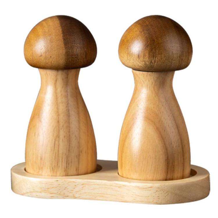 Mushroom Shaped Pepper Grinder Wooden Kitchen Grinding Tool, Spec: Double+Base