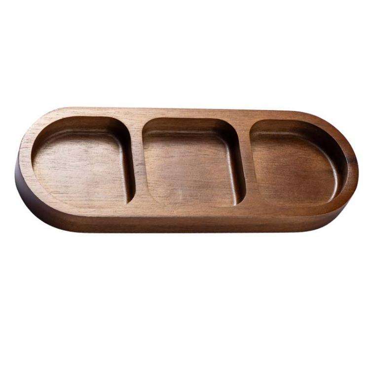 3 Grid Solid Wood Dipping Dish Beef Barbecue Hot Pot Kimchi Flavor Snack Plate