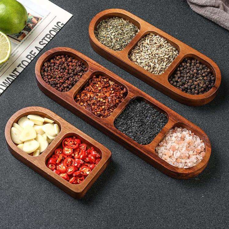 3 Grid Solid Wood Dipping Dish Beef Barbecue Hot Pot Kimchi Flavor Snack Plate