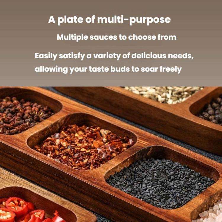 3 Grid Solid Wood Dipping Dish Beef Barbecue Hot Pot Kimchi Flavor Snack Plate
