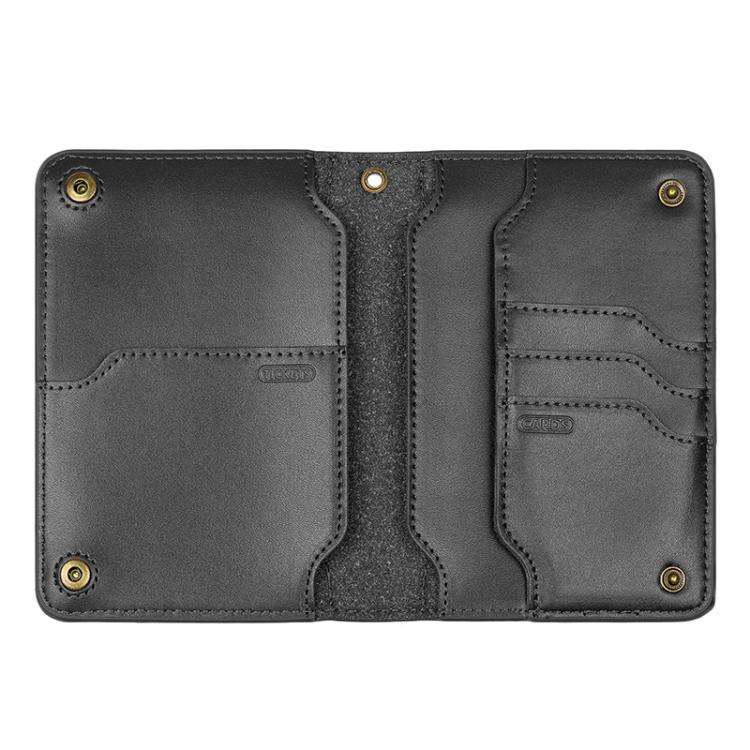 Genuine Leather Passport Card Holder ID/Boarding Pass Wallet with Card Slots & Ticket Pocket Black