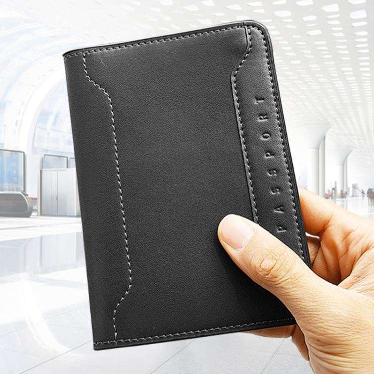Genuine Leather Passport Card Holder ID/Boarding Pass Wallet with Card Slots & Ticket Pocket Black