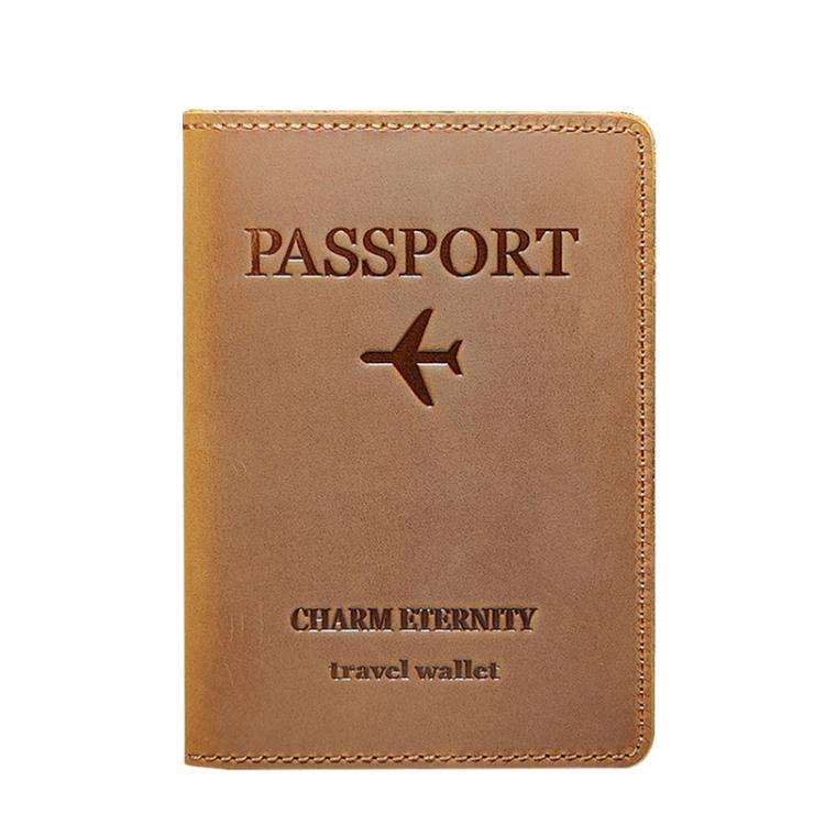 Crazy Horse Leather Passport Holder Ticket Case Travel Document Organizer For Men & Women(Brown)