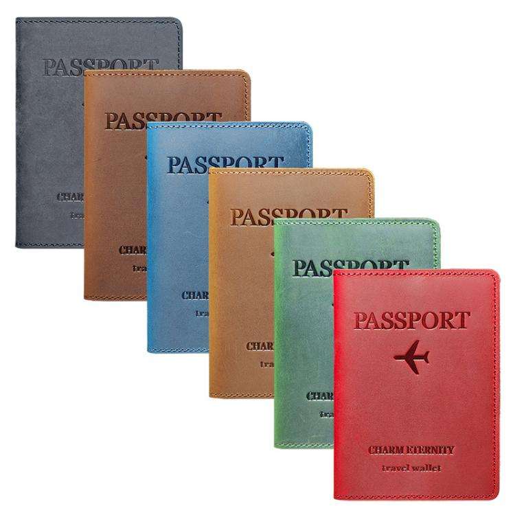 Crazy Horse Leather Passport Holder Ticket Case Travel Document Organizer For Men & Women(Red)