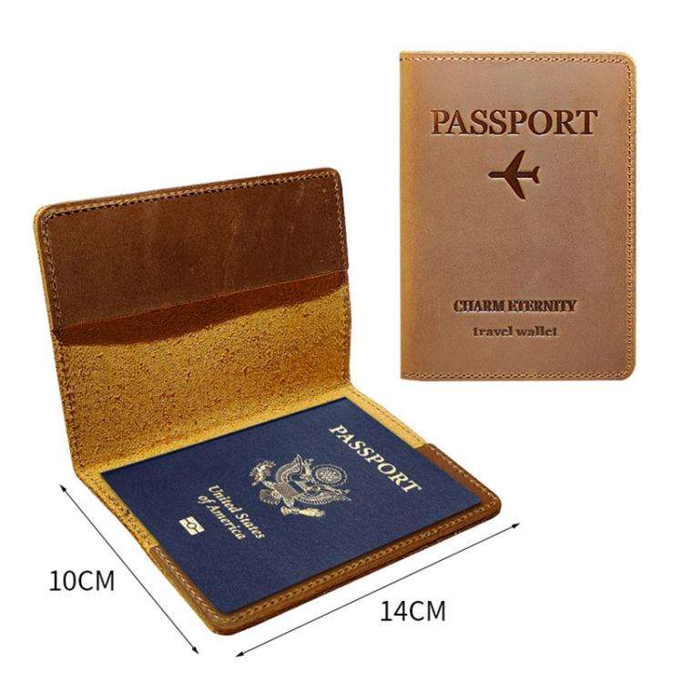 Crazy Horse Leather Passport Holder Ticket Case Travel Document Organizer For Men & Women(Black)