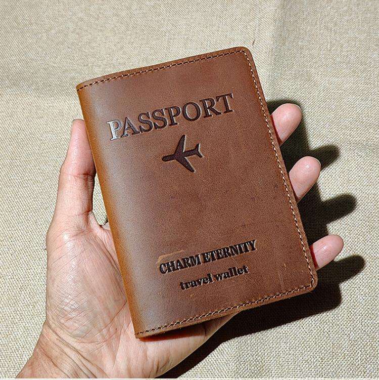 Crazy Horse Leather Passport Holder Ticket Case Travel Document Organizer For Men & Women(Black)