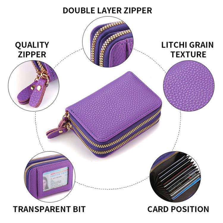 Women Minimalist Accordion Wallet Coin Purse Card Organizer With Double Zipper ID Window(Black)