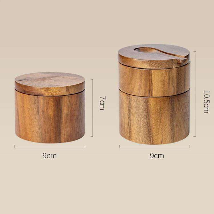 1 Layer Double Grid Wooden Salt Jar Storage Box Seasoning Jar With Lid And Spoon